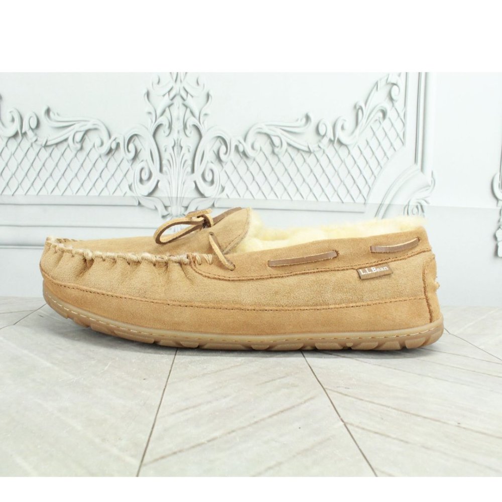 LL Bean Brown Suede Slip On Wicked Good Original Moccasin Slippers 11 Wide - Picture 1 of 9
